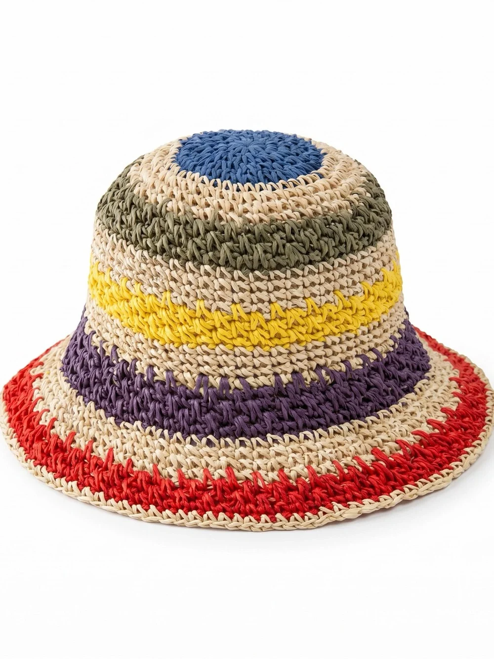 St. Barths Style Colorful Striped Crochet Bucket Hat NEW - Picture 2 of 13